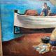 Surrealist oil on canvas Robert Degenève Belgian fishing boats