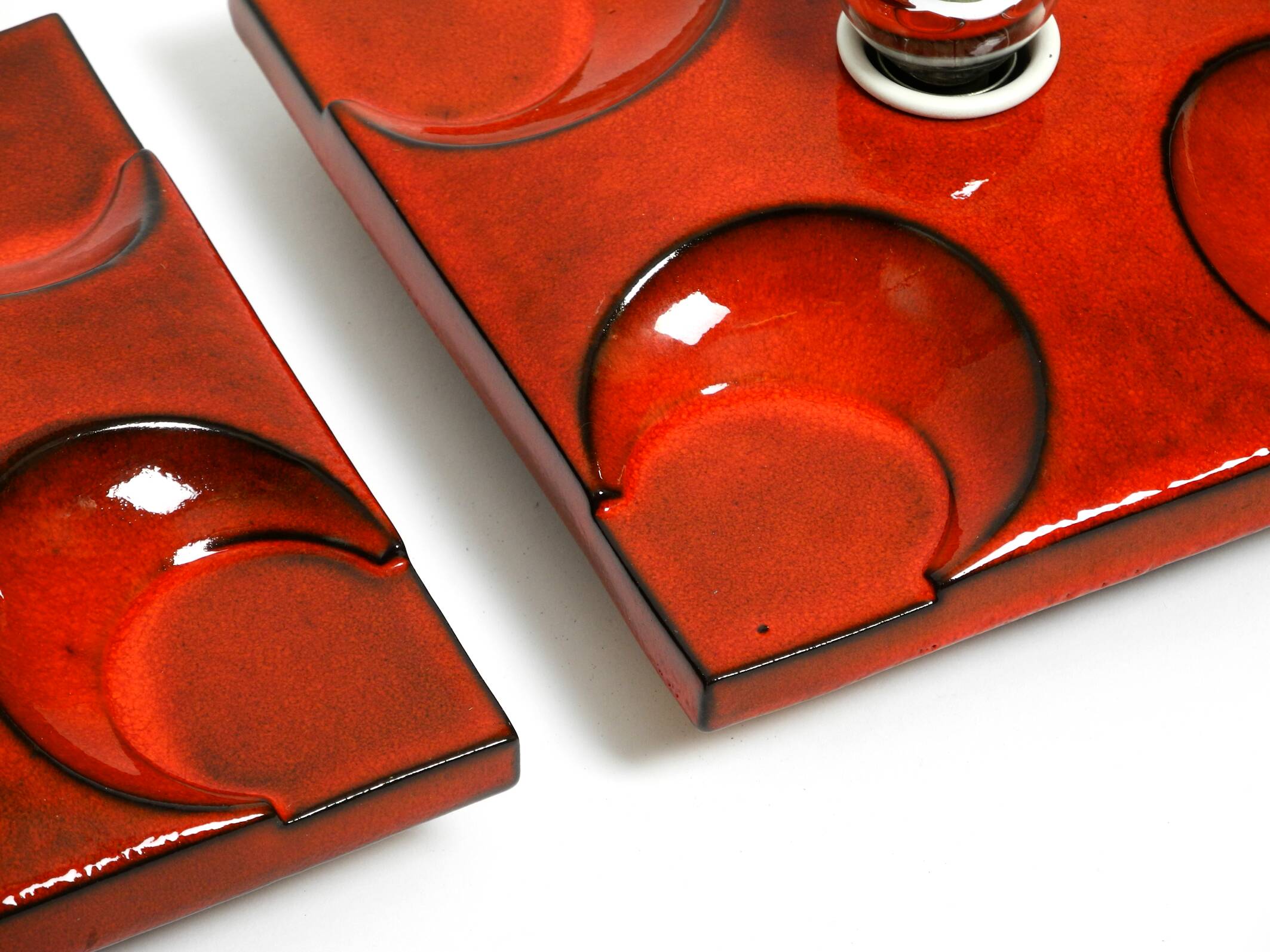 Three beautiful original 1970s Space Age red ceramic wall lamps