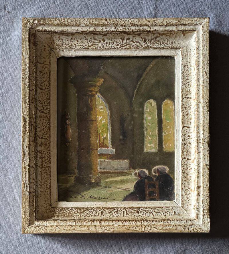 Claude HOUAL - Watercolour No. 26 At the Church Around 1950