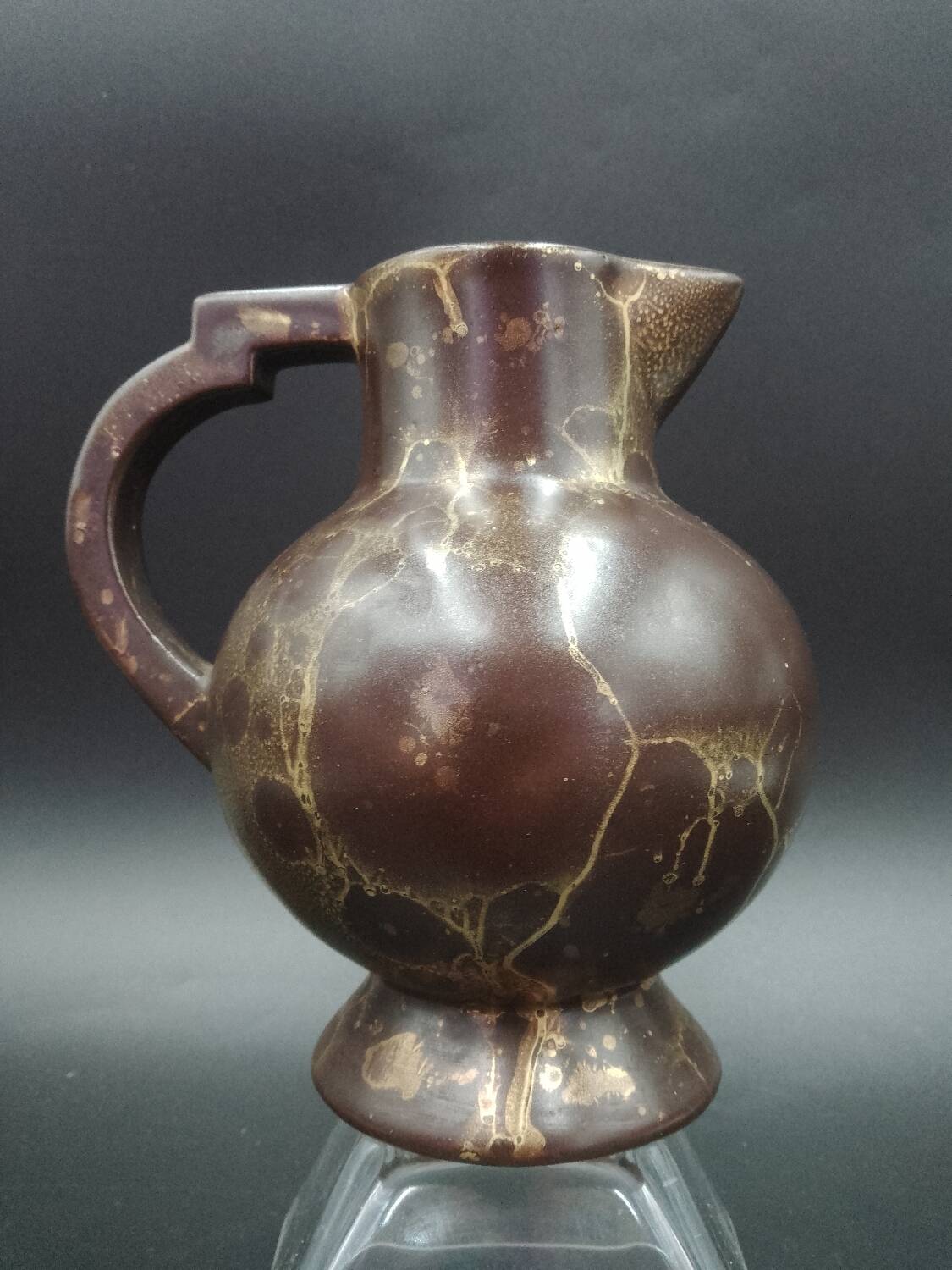 Cream jug in stoneware with brown and gold glaze by Lucien Brisdoux France 1930