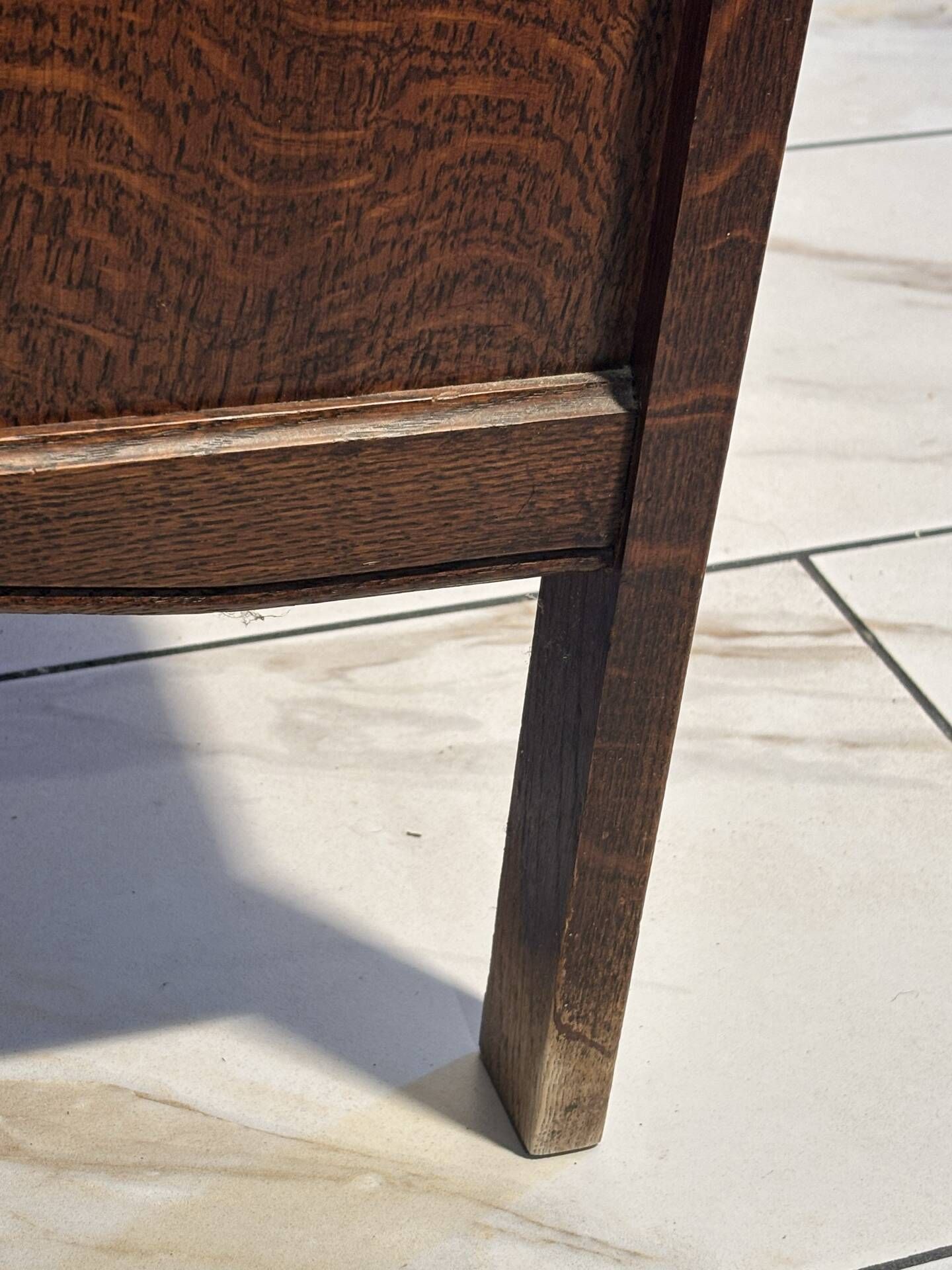 Louis XV style oak TV cabinet with drop-down flap.