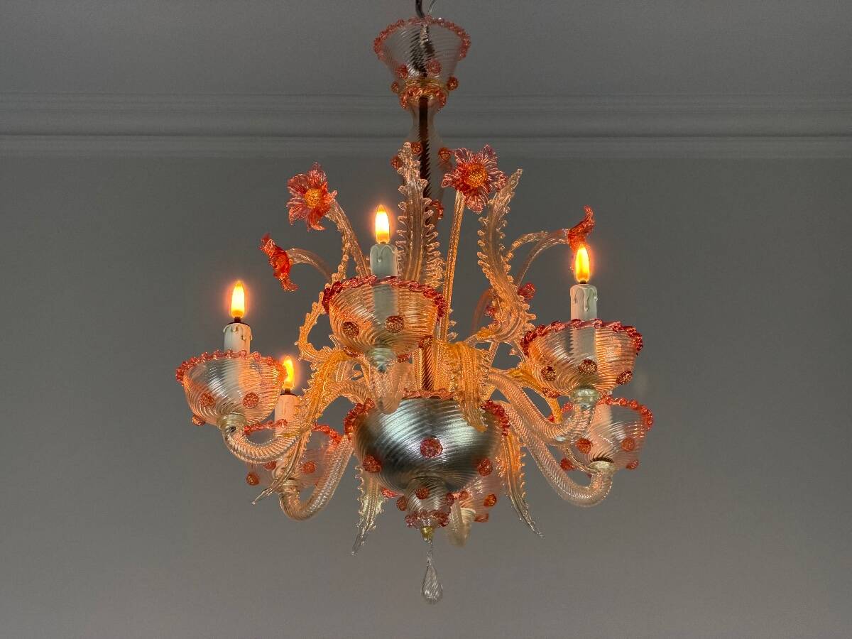 Lustre vénitien en verre de Murano, vers 1940