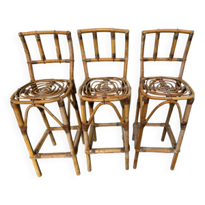 Set 3 tabourets - bar rotin