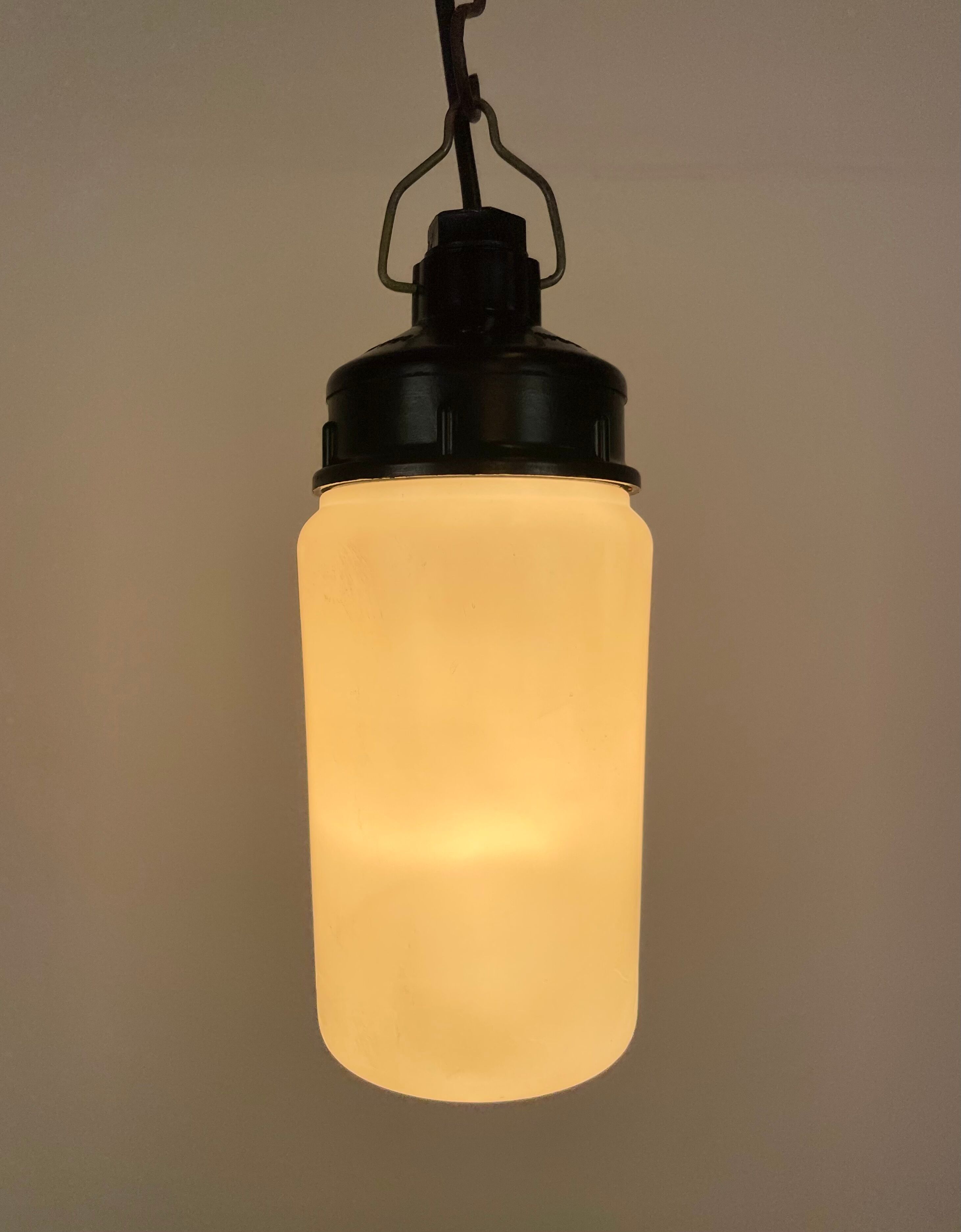 Industrial Bakelite Pendant Light with Milk Glass, 1970s