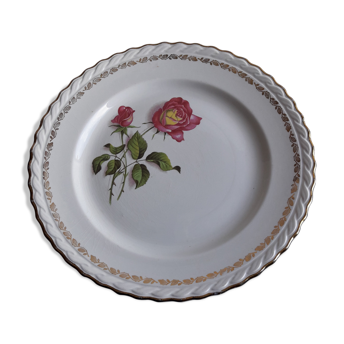 Round dish in earthenware the almond tree 8996 pink pink pattern diam 27.5 cm