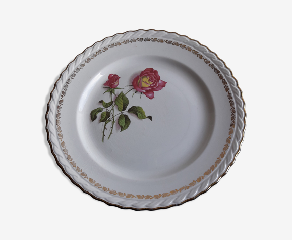 Plat rond en faïence l'amandinoise 8996 motif roses roses diam 27,5 cm