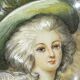 Tableau médaillon, peinture miniature portrait femme au chapeau, " bardi "