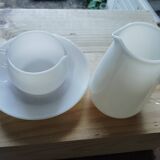 Opaline milk jug cup and saucer set