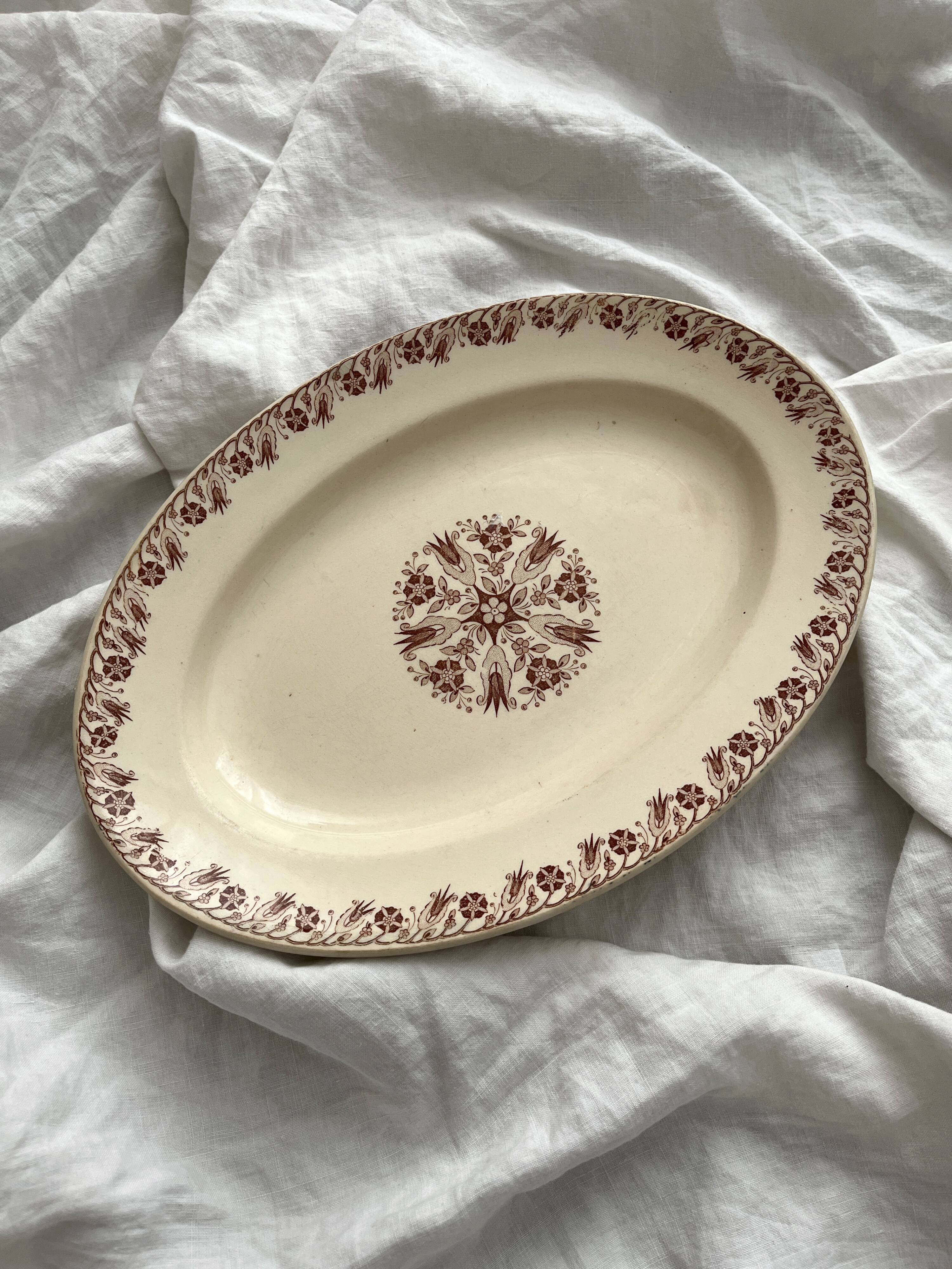 Oval ironstone dish with brown geometric decoration KG Lunéville