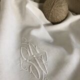 Embroidered sheet, monogram, old linen