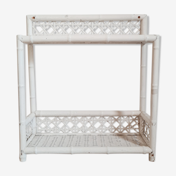 Vintage rattan and bamboo shelves painted white