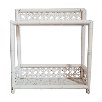 Vintage rattan and bamboo shelves painted white