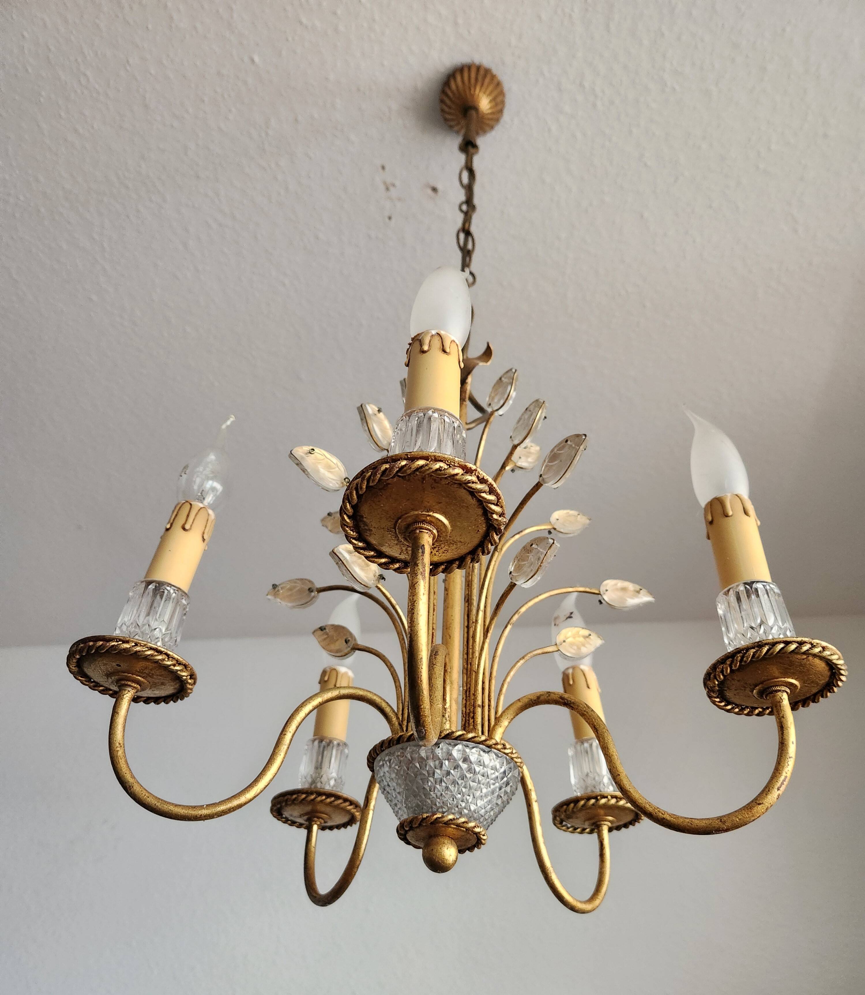 Vintage vergoldet Kronleuchter Maison Baguès Kristall 60er-70er Frankreich