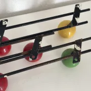 Vintage 1960s tricolour coat rack trio with 3 ball hooks - 45 x 6 / 2