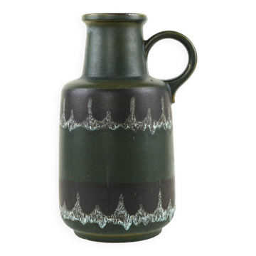 Fat lava ceramic vase with handle, green glaze, West Germany, 1970s