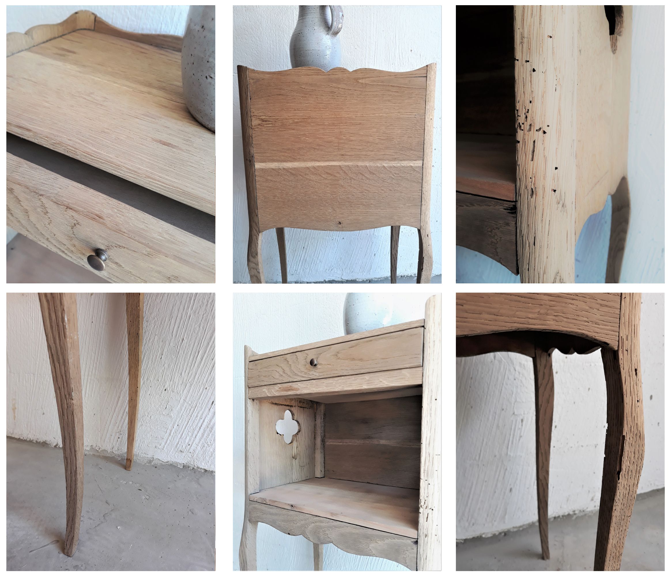 Vintage wooden bedside - Louis XV style nightstand in Oak
