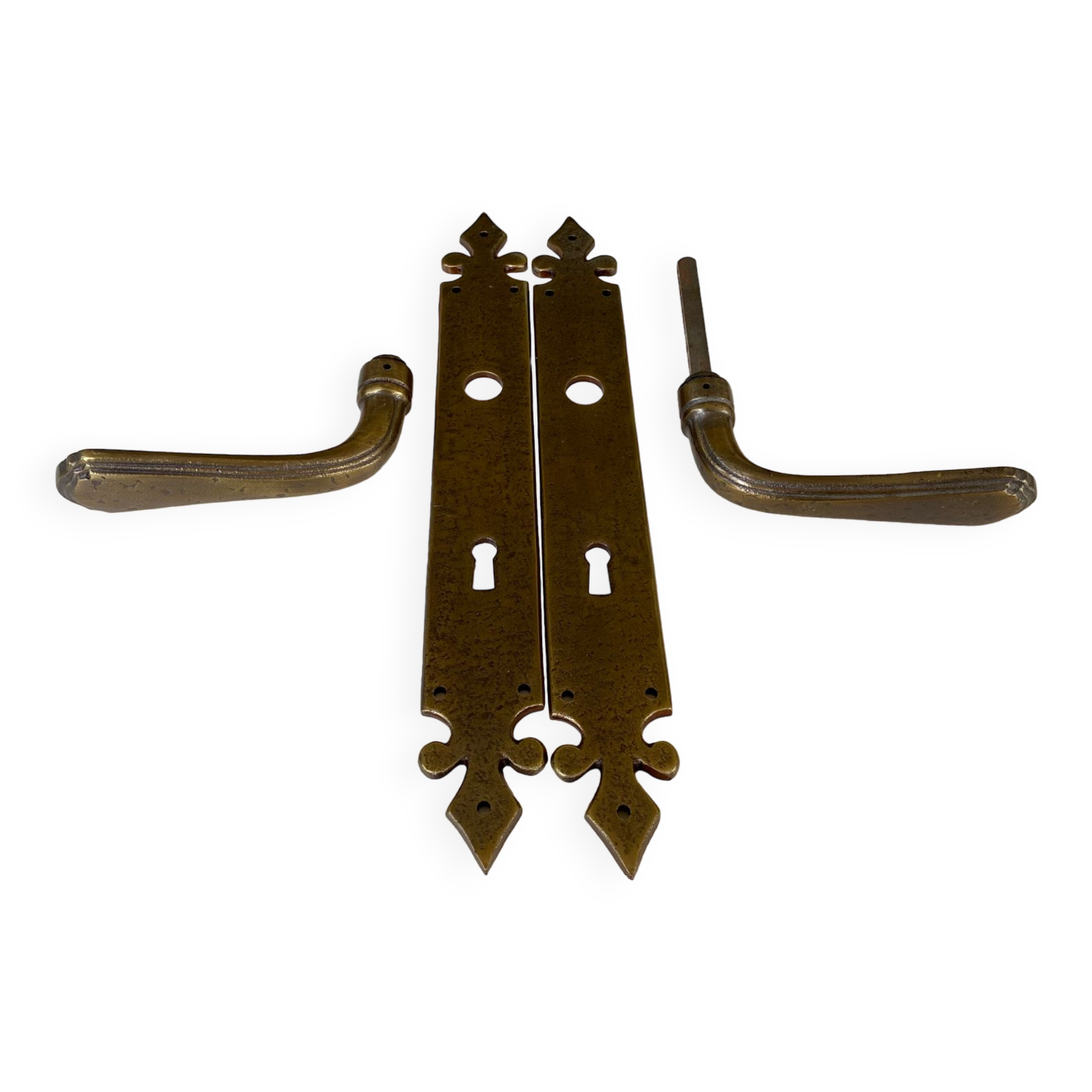 Brass door handles and plates