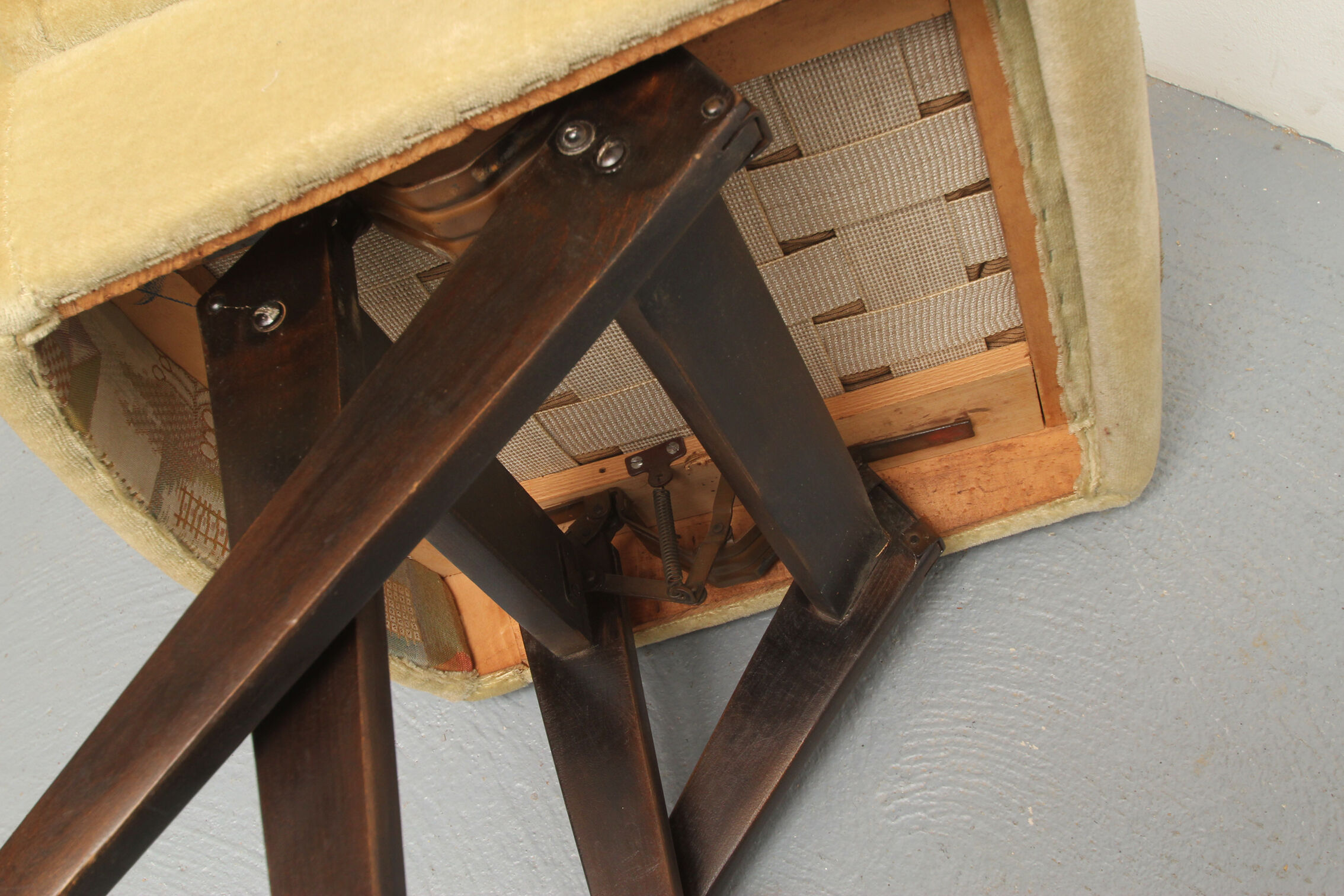 1950s scissor armchair in velvet