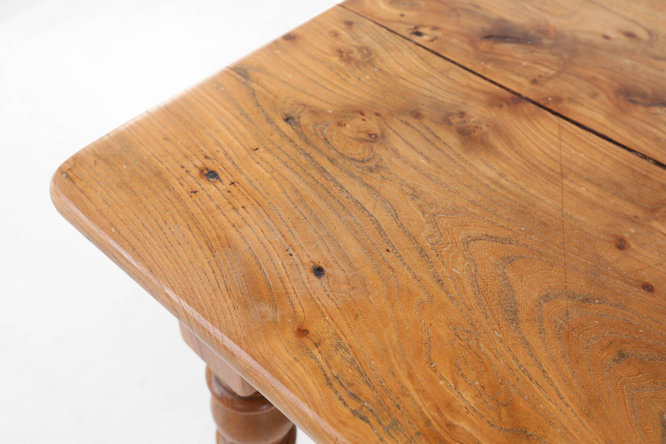 Rustic Elm Dining Table with Drawer, France 1850s