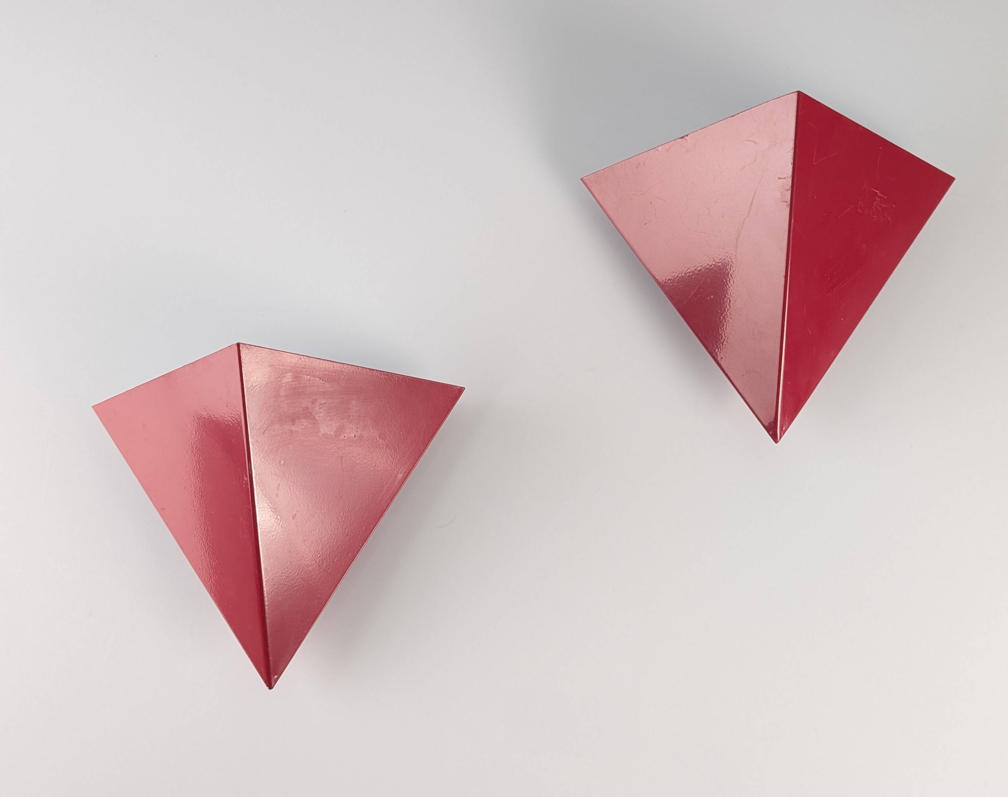 Geometric Red Metal Wall Sconces, 1970s
