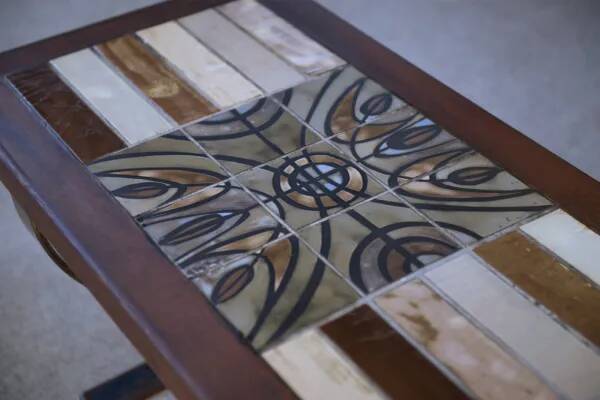 Ceramic and fir coffee table, 1960s