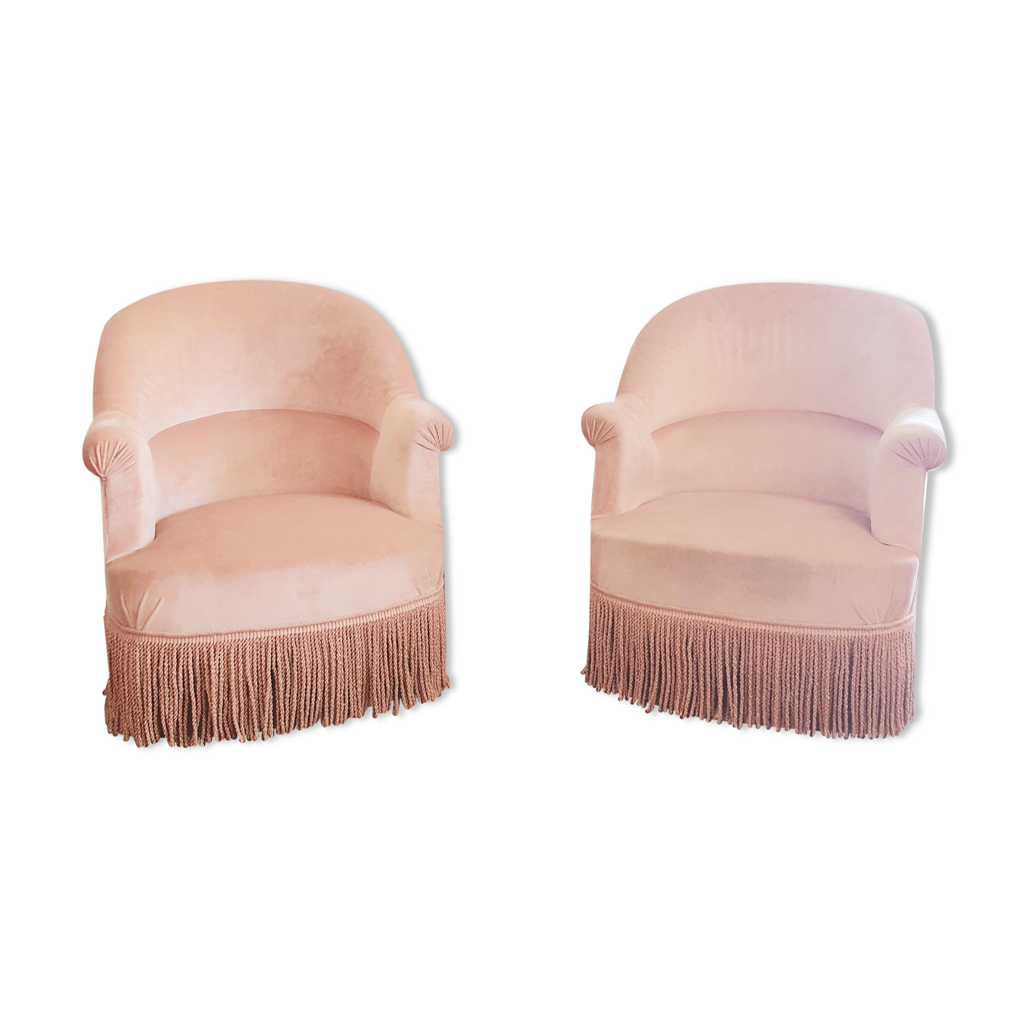 Duo de fauteuils crapauds rose poudré