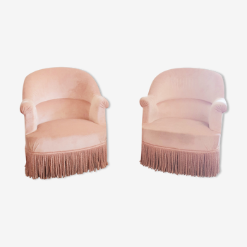 Duo of powder pink toad armchairs