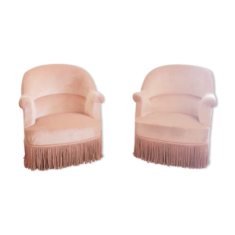 Duo of powder pink toad armchairs