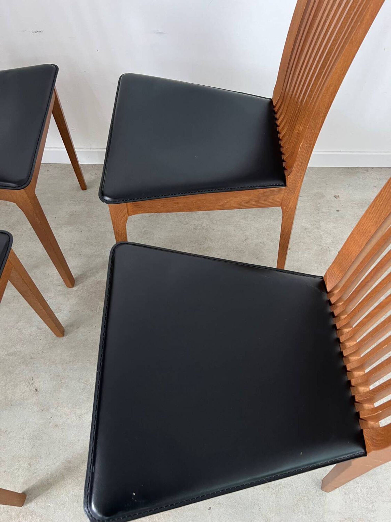Set of 4 high back chairs in wood and imitation leather Italian design Calligaris