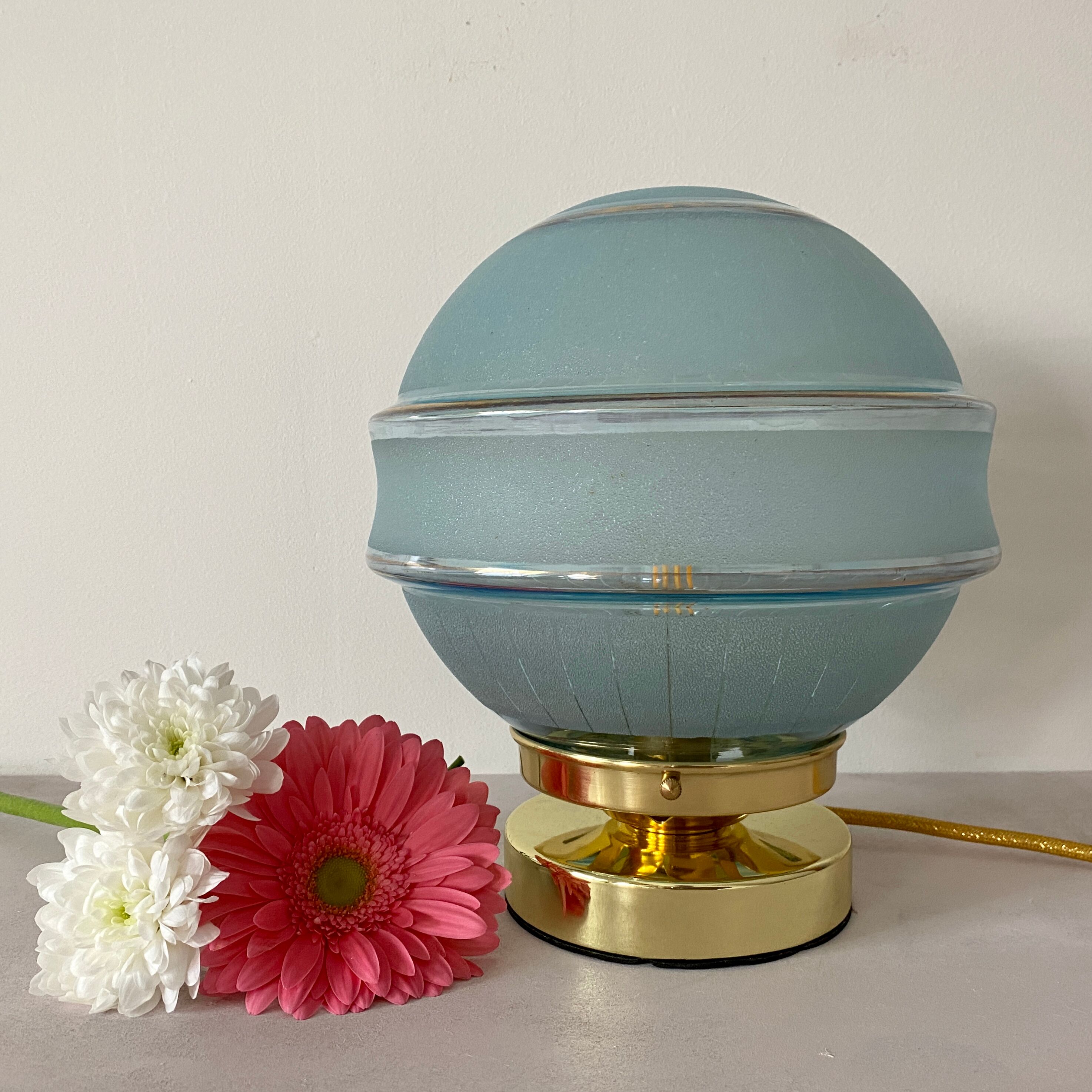 Vintage globe table lamp in blue frosted glass