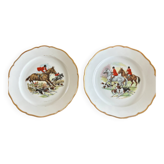 Vintage Limoges Porcelain Hunting Plates - Hand-Painted Equestrian x 2