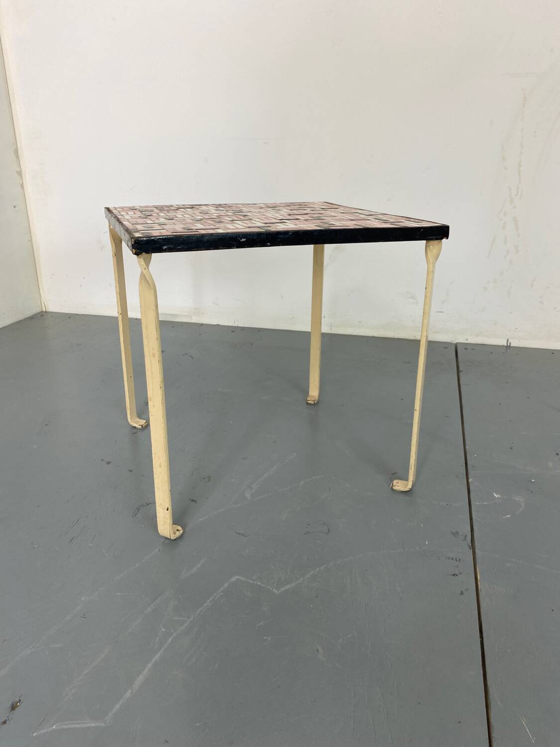 Vintage Modernist Mosaic Ceramic and Steel Side Table, 1950s