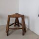 Low tripod farm stool in wood and straw