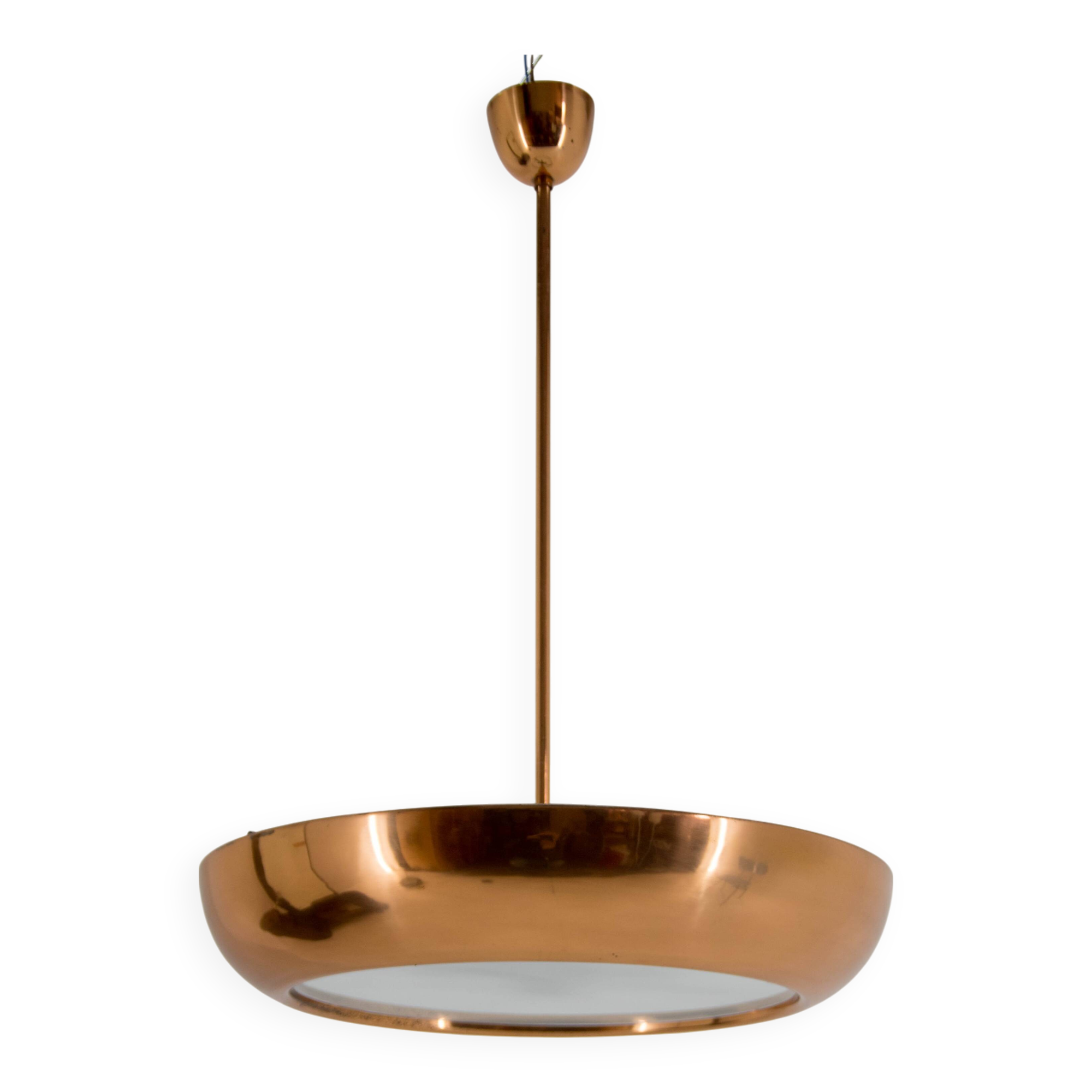 Lustre Bauhaus / Fonctionnaliste en Cuivre UFO, années 1930