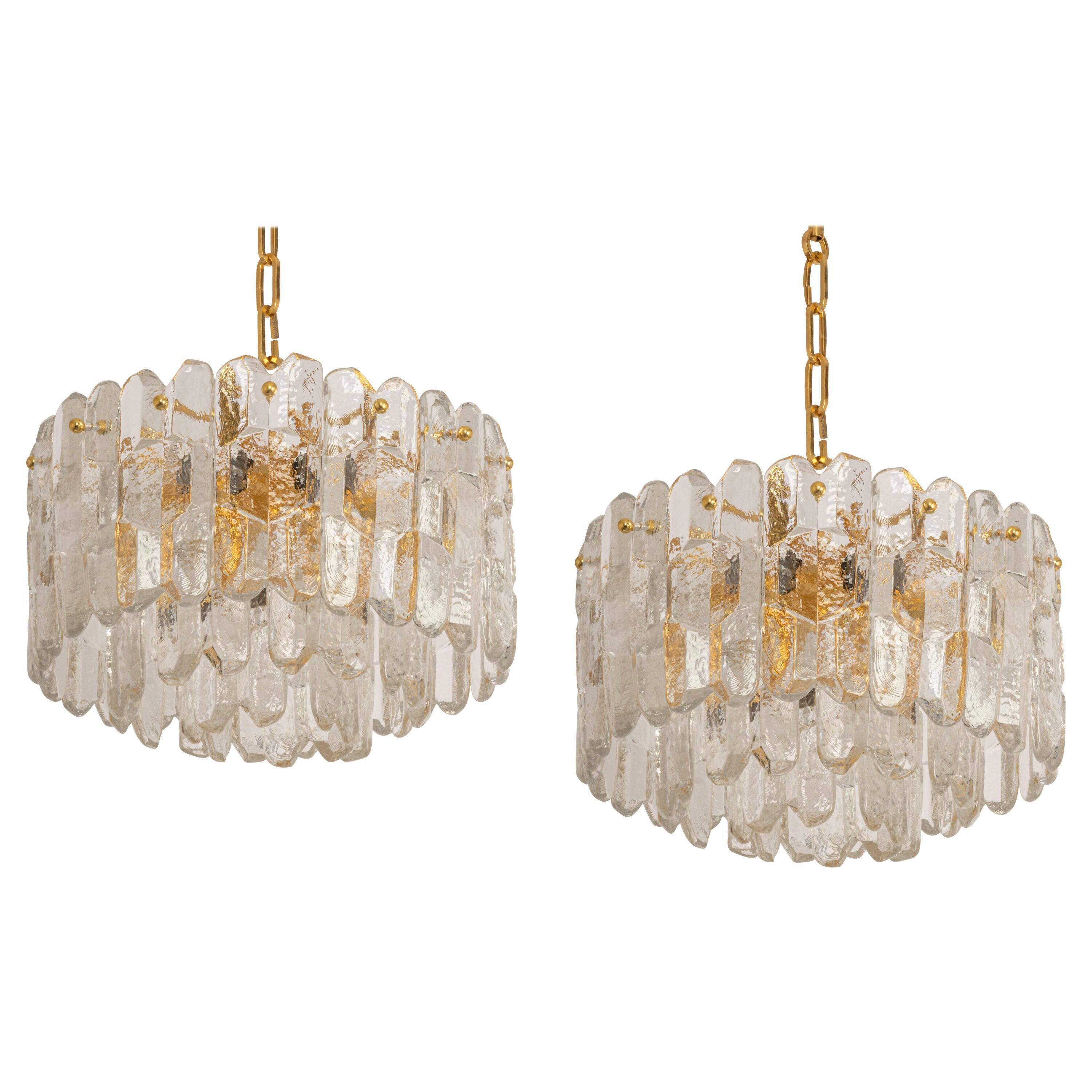 Luminaire en laiton doré, verre cristal Palazzo, Kalmar, Autriche, 1970