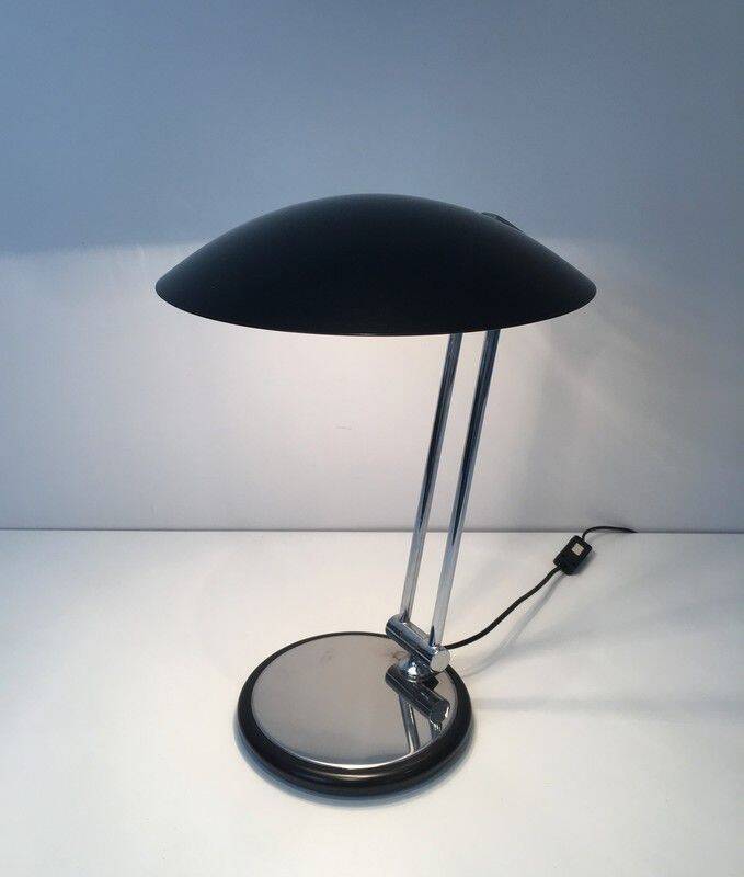 Swivel designer desk lamp in chrome and black lacquered metal