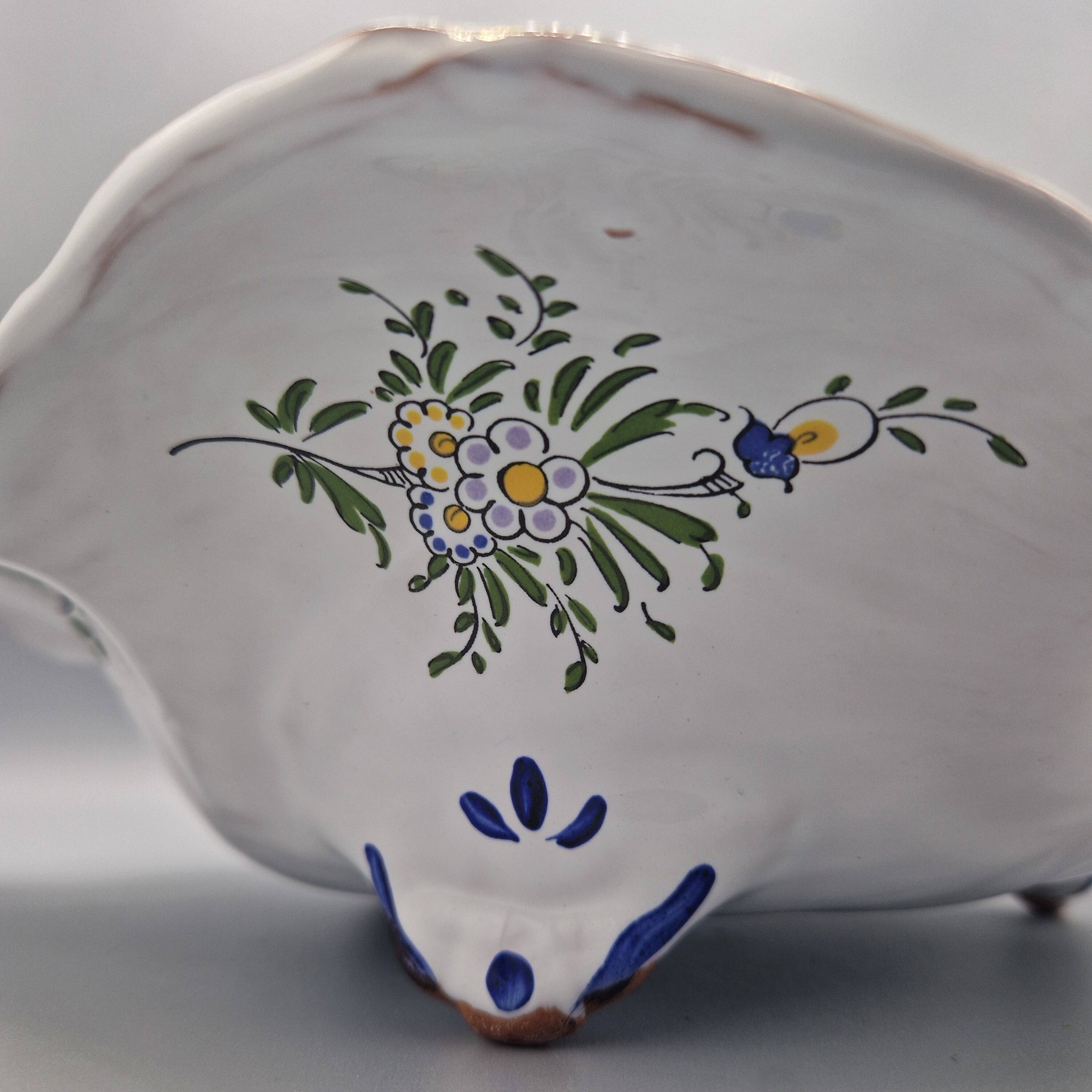 Assiette unique en faïence française vintage de Le Renoleau peinte à la main, 30 cm