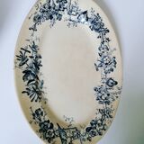 Ancient dish made of blue iron earth, birds, large depot Paris, 19th century