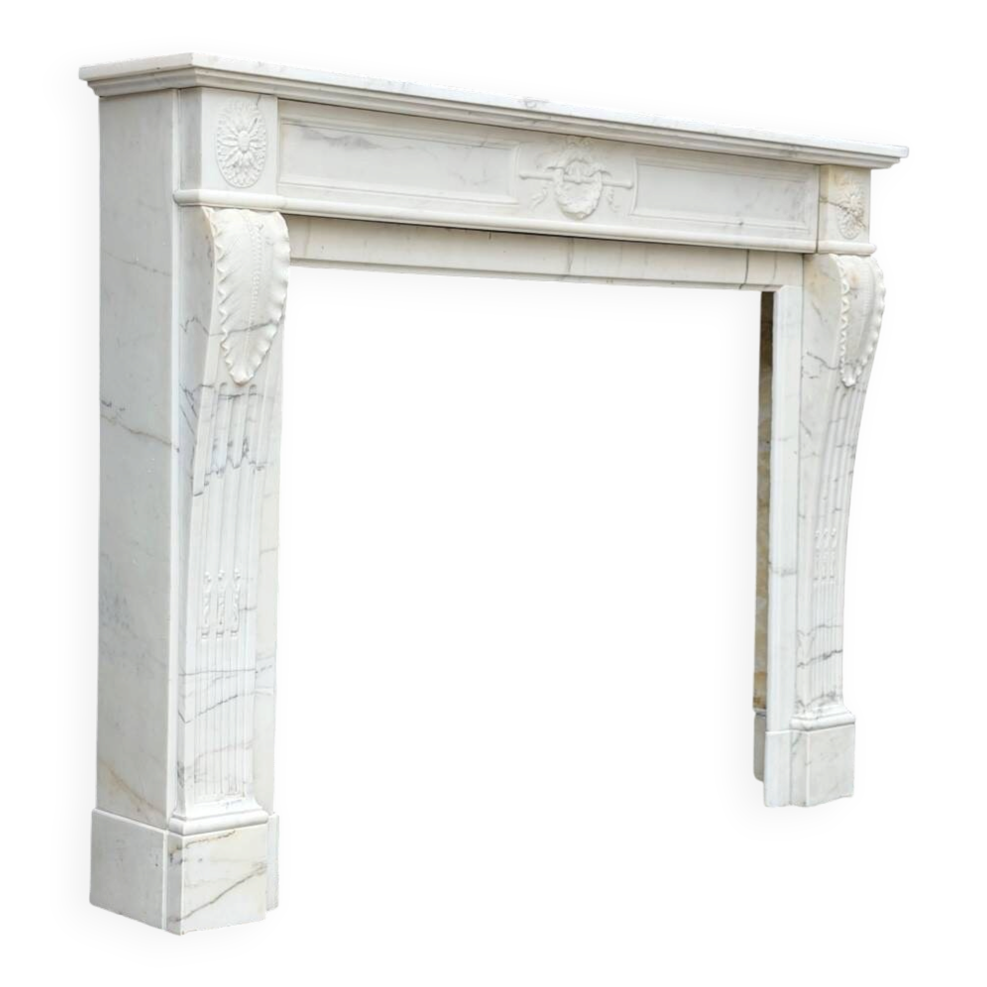 Louis XVI style fireplace in white Carrara marble circa 1880