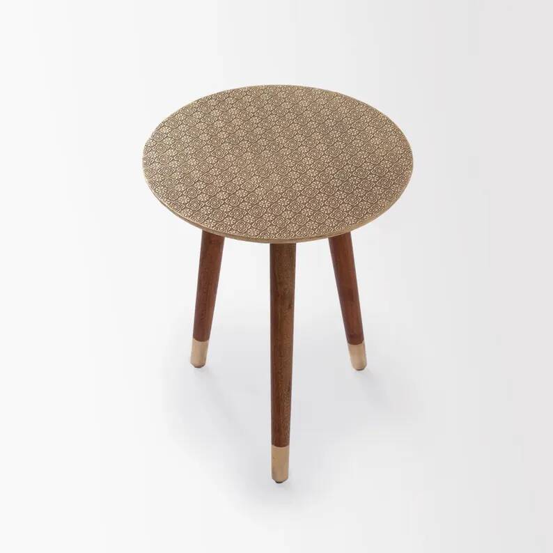 Aura Brass Clad Side Table: Handmade Bronze Accent Table