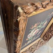 Tableau huile sur bois rose dans vase début XXeme