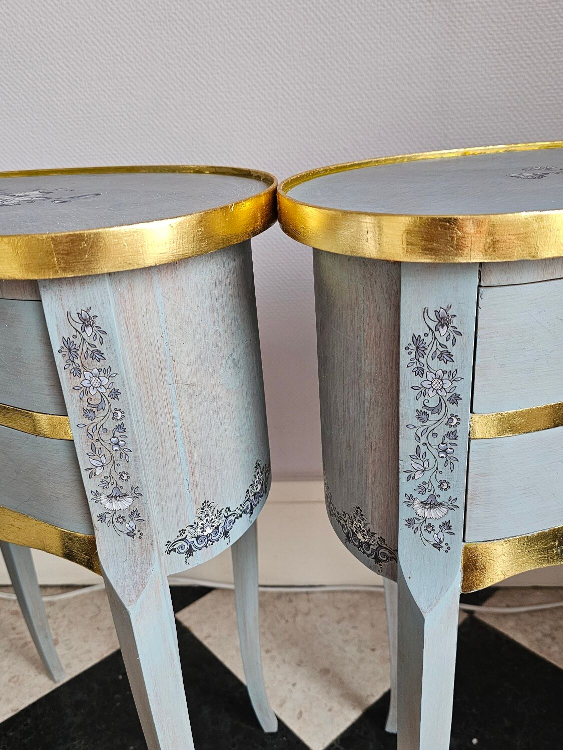 Louis XV style bedside table in marquetry