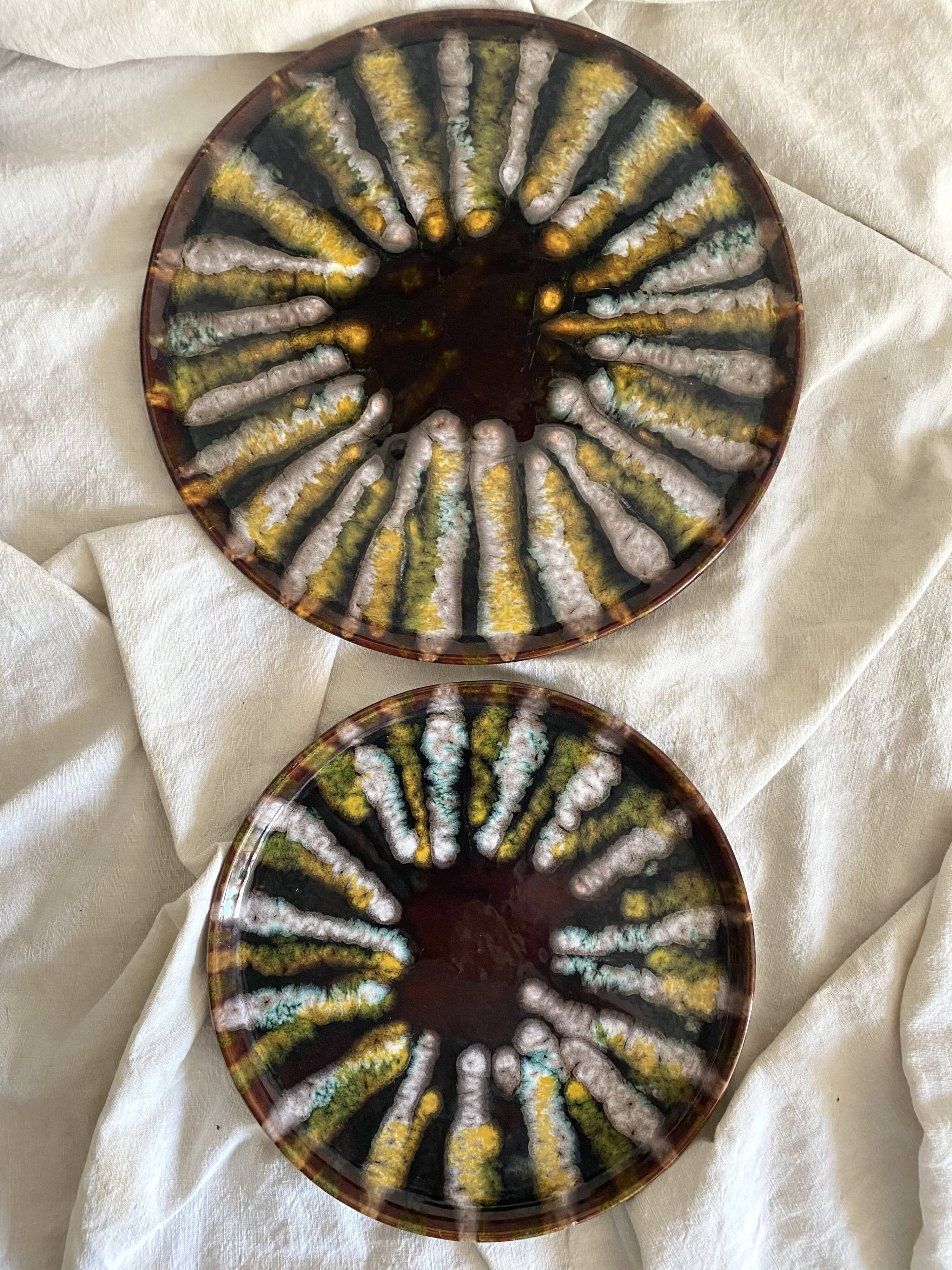 Vintage round dishes from the Saint Jean de Bretagne earthenware factory