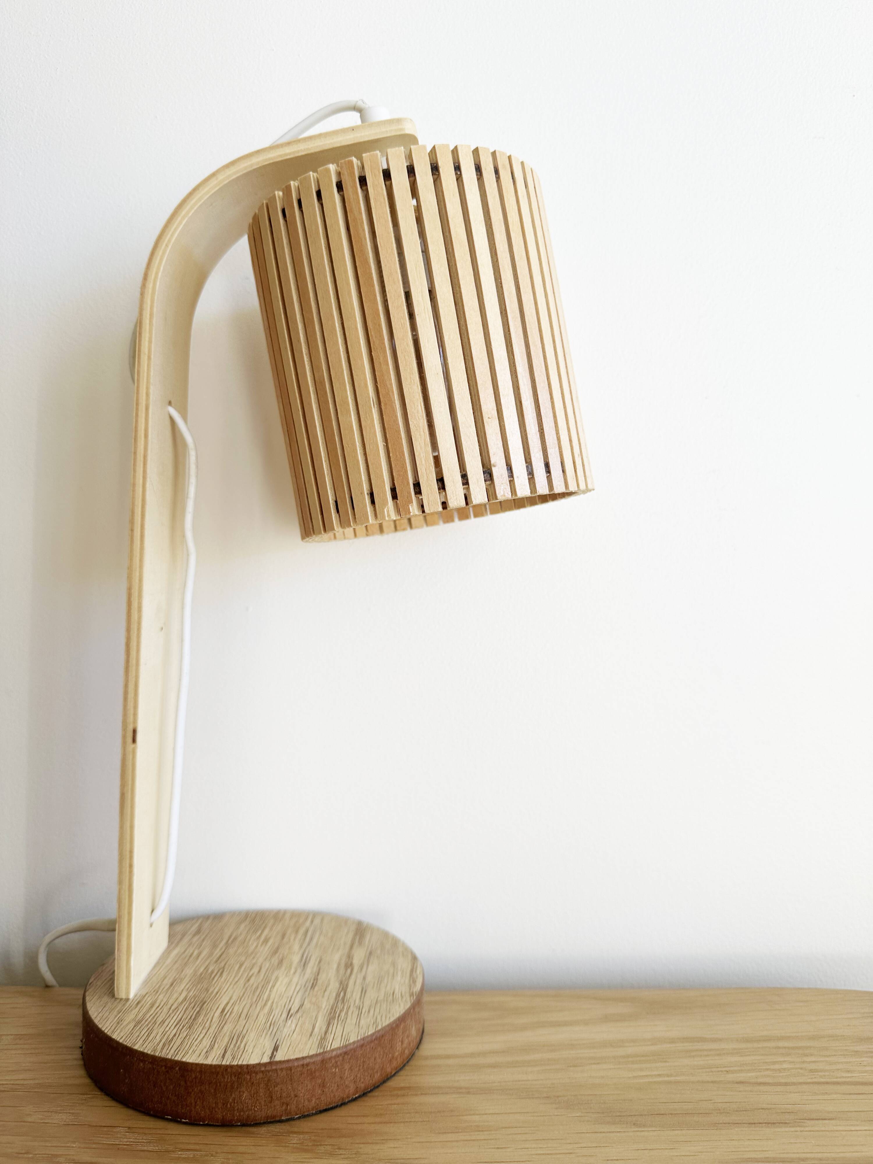 Pair of large Scandinavian lamps in natural wood.