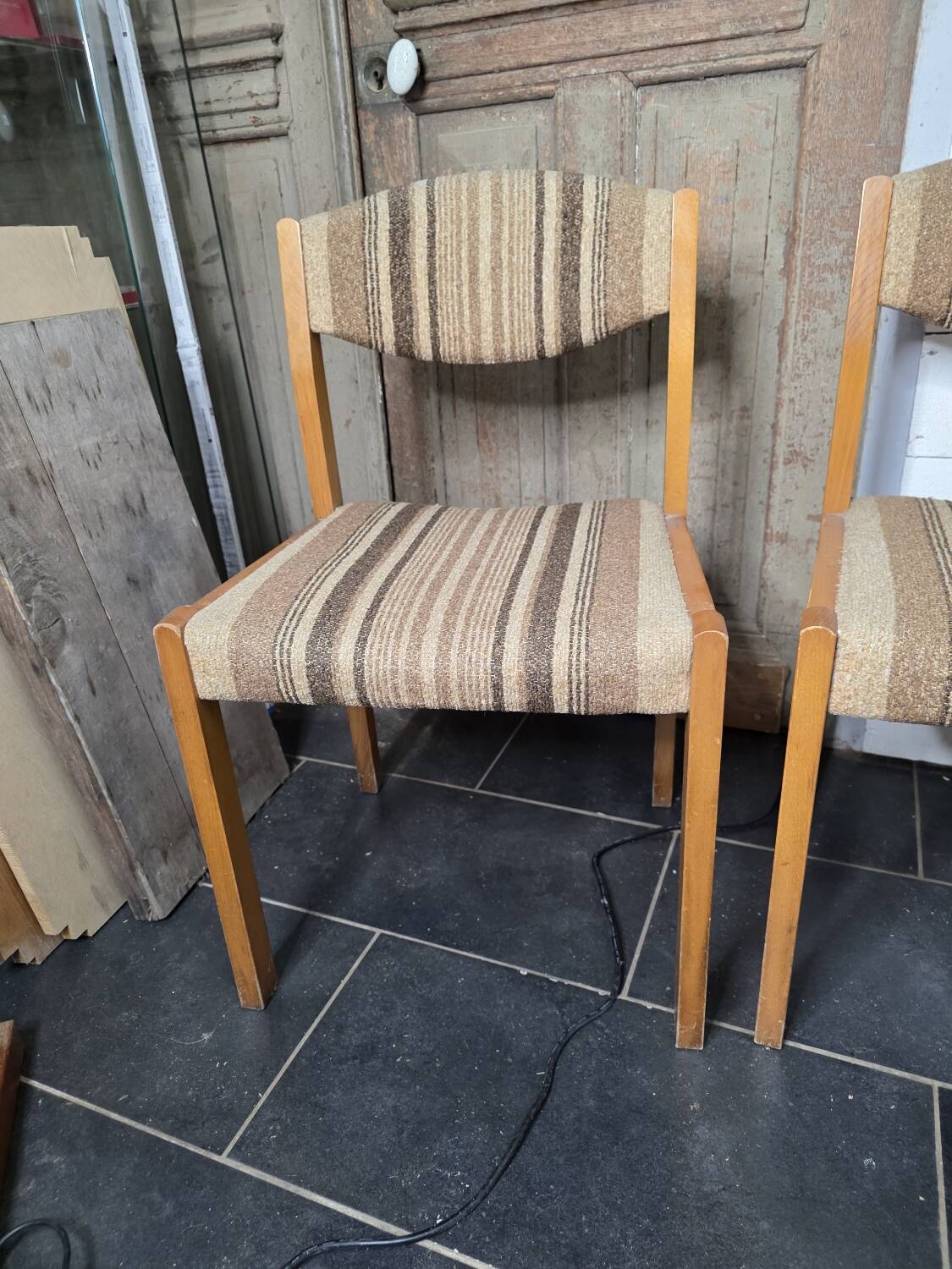 4 vintage self chairs from the 60s with wool seats