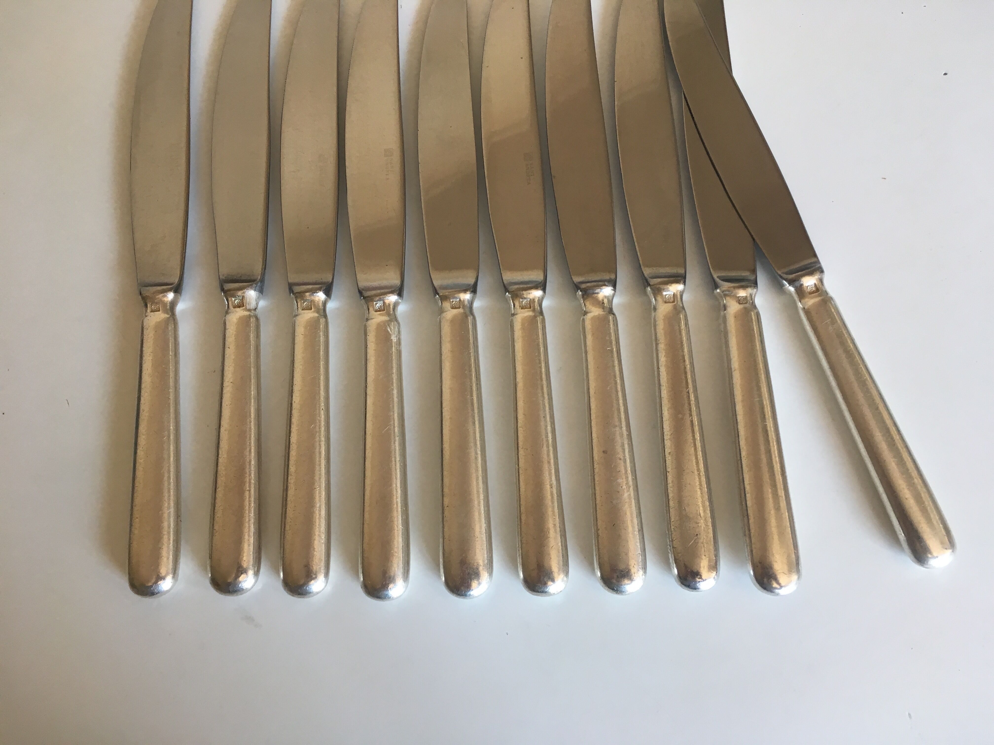 Set 10 1960 silver metal steel blade brewery knives