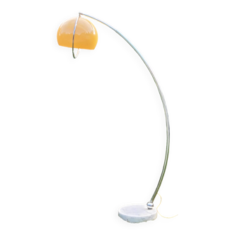 Arco telescopic design floor lamp from the 70s, marble base, chrome rod, plastic lampshade