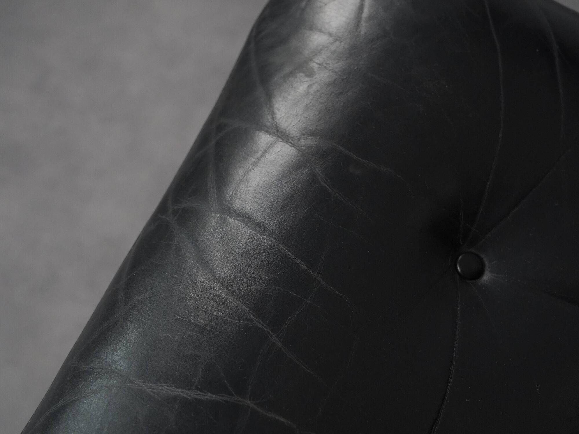 Modernist Black Leather Swivel Lounge Chair, Netherlands, 1960s