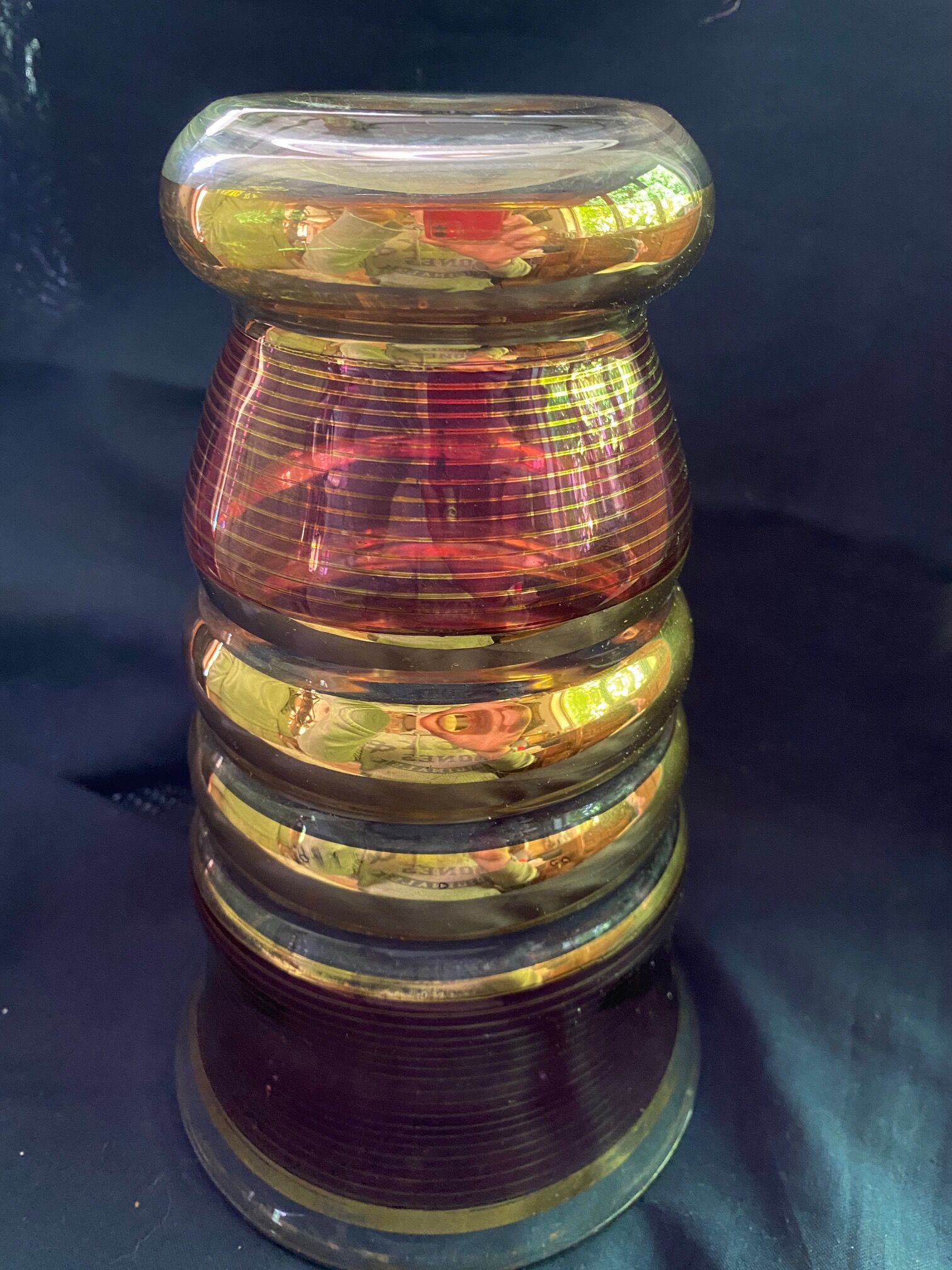 art deco vase in fuchsia & gold glass cira 1930 - belgian glassware (boom/doyen/laeken)