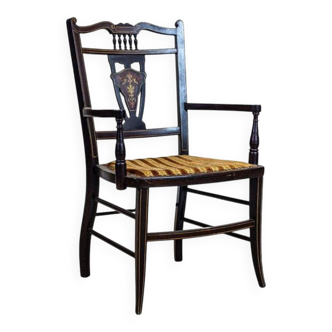 Antique English Armchair with Decorative Backrest, 1890s